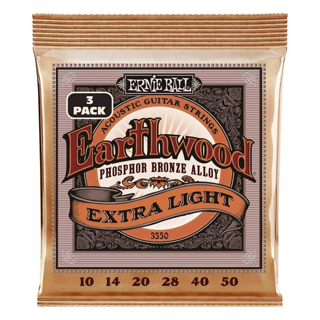 Tri-Pack Encordadura Ernie Ball 3550 Earthwood Fósforo Bronce para Guitarra Acústica .010-.050 | 3 Juegos