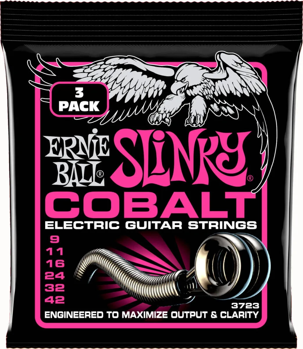 Tri-Pack Encordadura Ernie Ball 3723 Cobalt Super Slinky para Guitarra Eléctrica .009-.042 | 3 Juegos