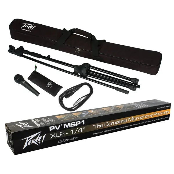 Kit de Micrófono Peavey PV MSP1 con Base, Cable XLR a 1/4", Clip y Funda para Voz e Instrumentos