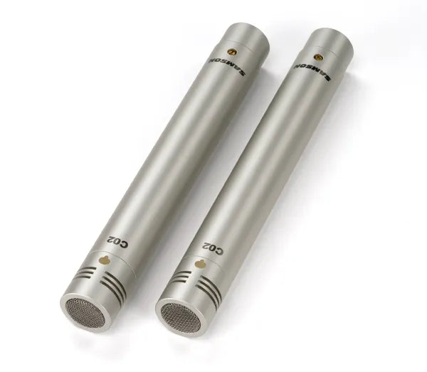Micrófono de Condensador Samson C02 Par Estéreo XLR Profesional para Grabación, Estudio, Overhead y Instrumentos Acústicos