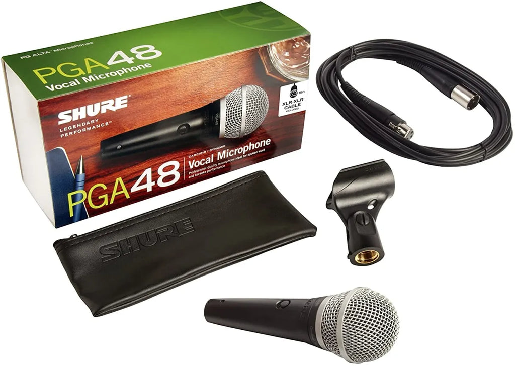 Micrófono Vocal Dinámico Shure PGA48-LC Cardioide XLR Profesional para Voz, Karaoke y Conferencias