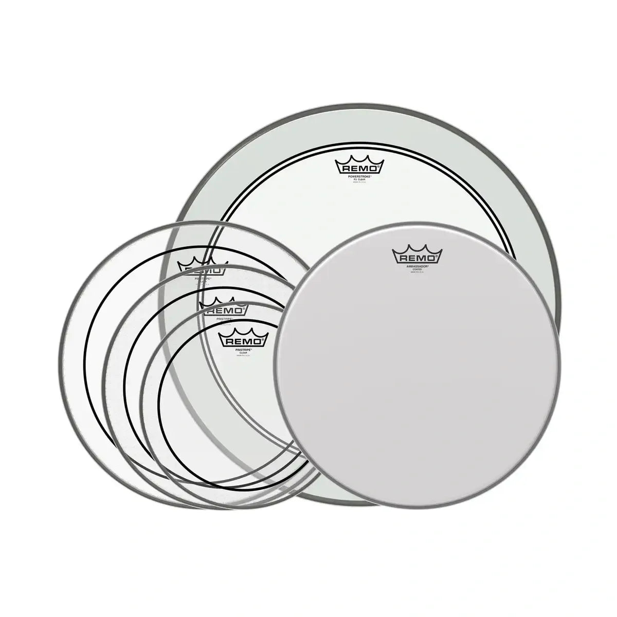 Set de Cueros Remo PP-0270-PS Pinstripe ProPack Clear para Batería 12", 13", 16", Bombo 22" y Tarola 14