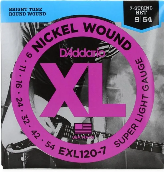 Encordadura Guitarra Eléctrica 7 Cuerdas D'Addario EXL120-7 2 Juegos