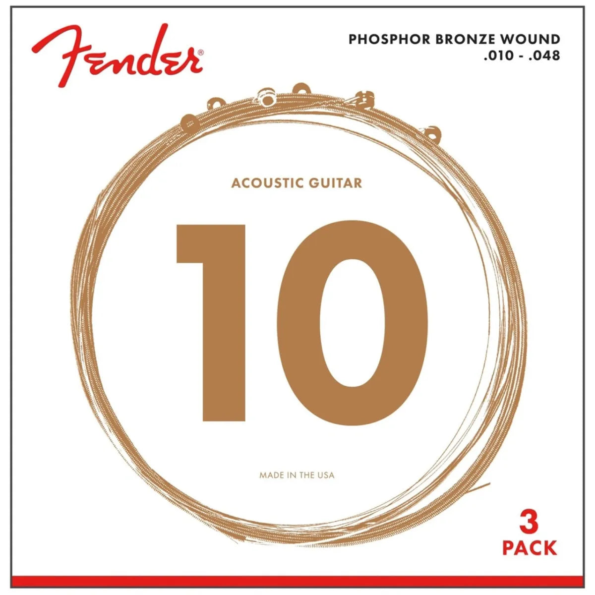 Tri-Pack Cuerdas Fender 80/20 Bronze para Guitarra Acústica 0730060310 .011-.052 | 3 Juegos