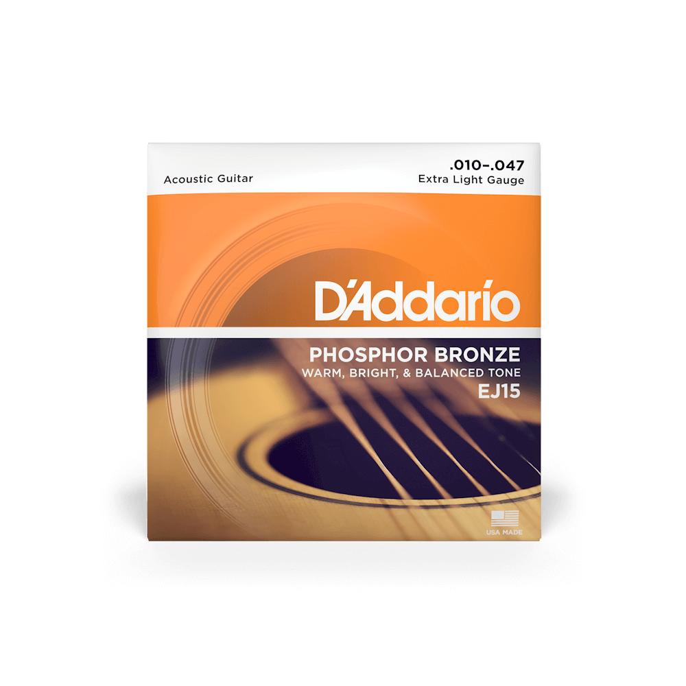 Encordadura D’Addario EJ15 Guitarra Acústica Phosphor Bronze Extra Light 10-47 Cuerdas de Bronce Fosforado