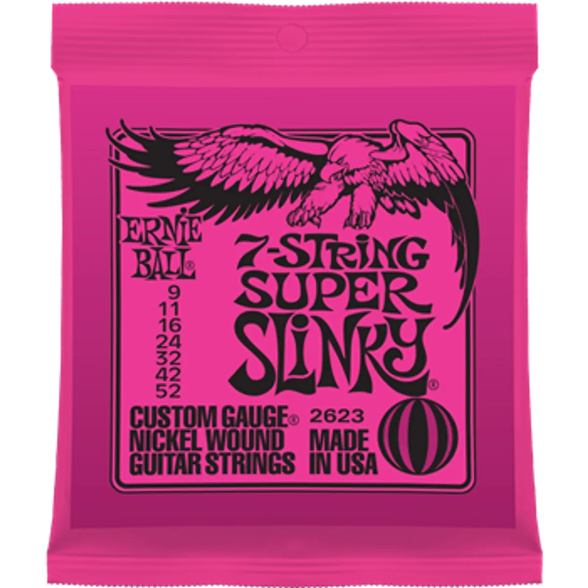 Encordadura Ernie Ball 2623 Super Slinky para Guitarra Eléctrica 7 Cuerdas .009-.052 | Paquete con 2 Juegos