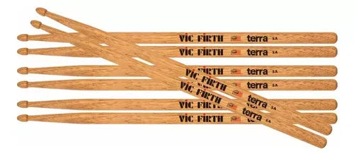 Baquetas Vic Firth 5A Terra P5AT4PK Punta de Madera Pack 4 Pares Nogal Americano para Batería