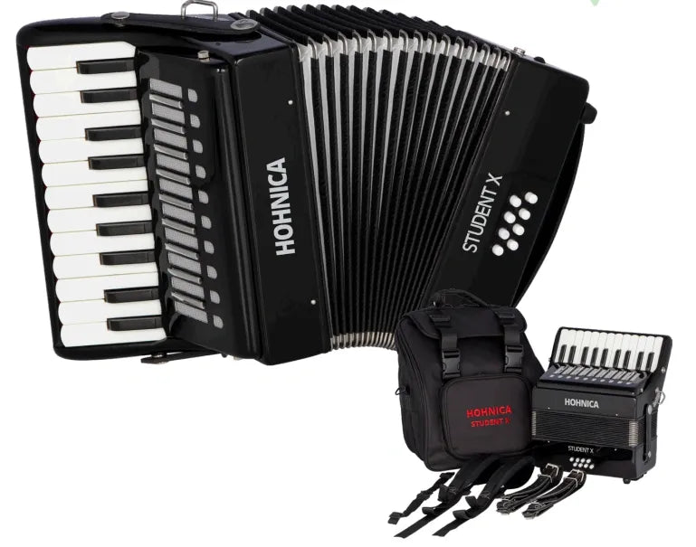Acordeón Piano Hohner Hohnica Student X STUX Negro con Estuche y Correas | Ideal para Principiante