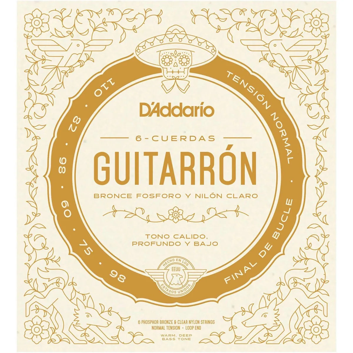 Encordadura para Guitarrón D'Addario MG10N Tensión Normal Juego de 6 Cuerdas para Mariachi