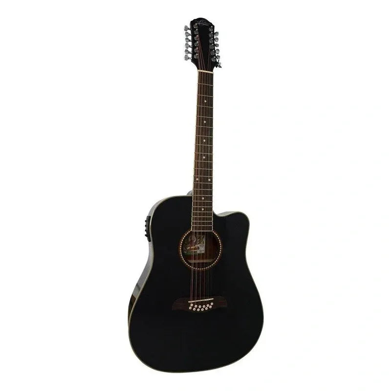 Guitarra Electroacústica Oscar Schmidt OD312CEB-A de 12 Cuerdas Dreadnought Cutaway Negra con Afinador Integrado
