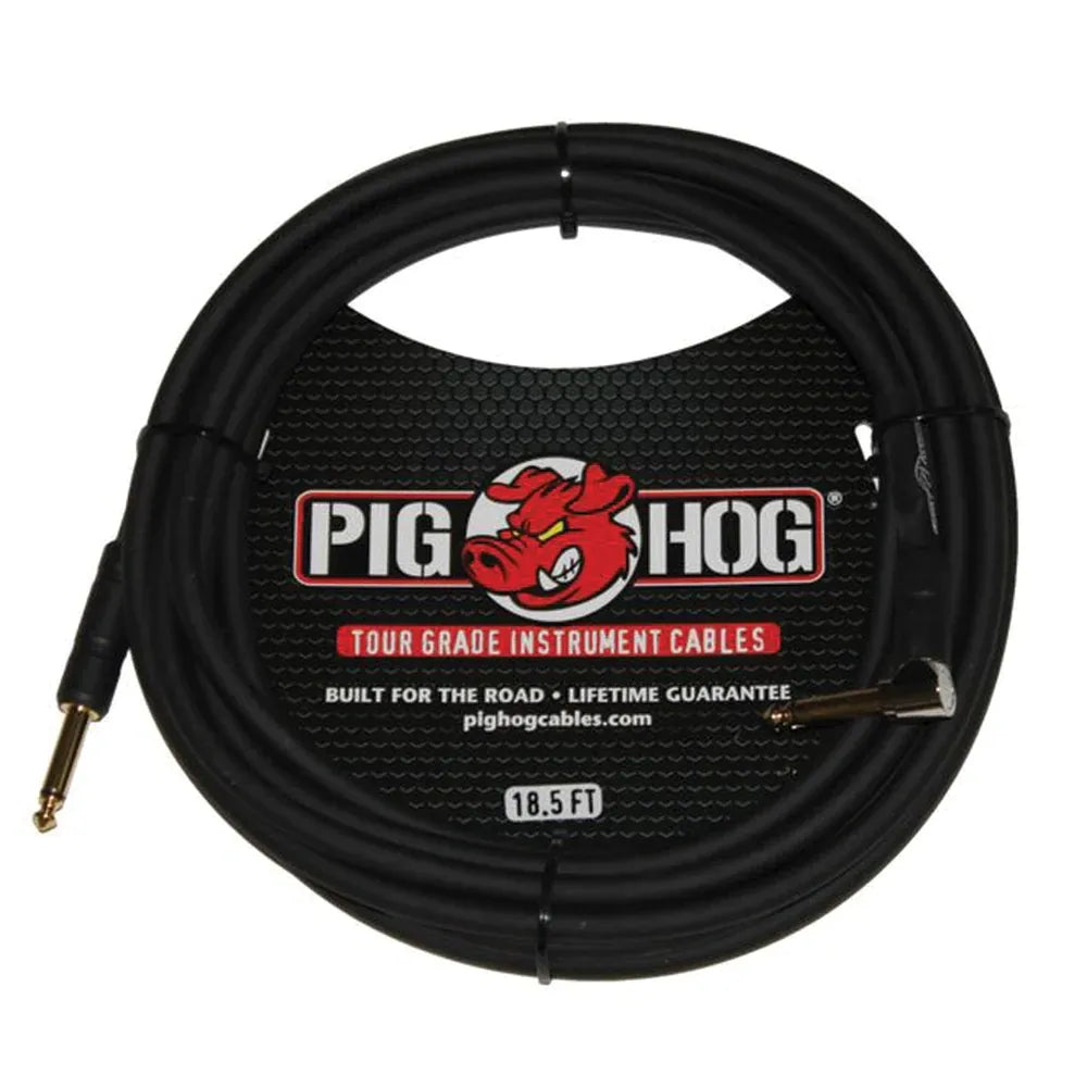 Cable de Instrumento Pig Hog PH186R 1/4" a 1/4" Ángulo Recto Tour Grade 5.6 m Negro para Guitarra y Bajo