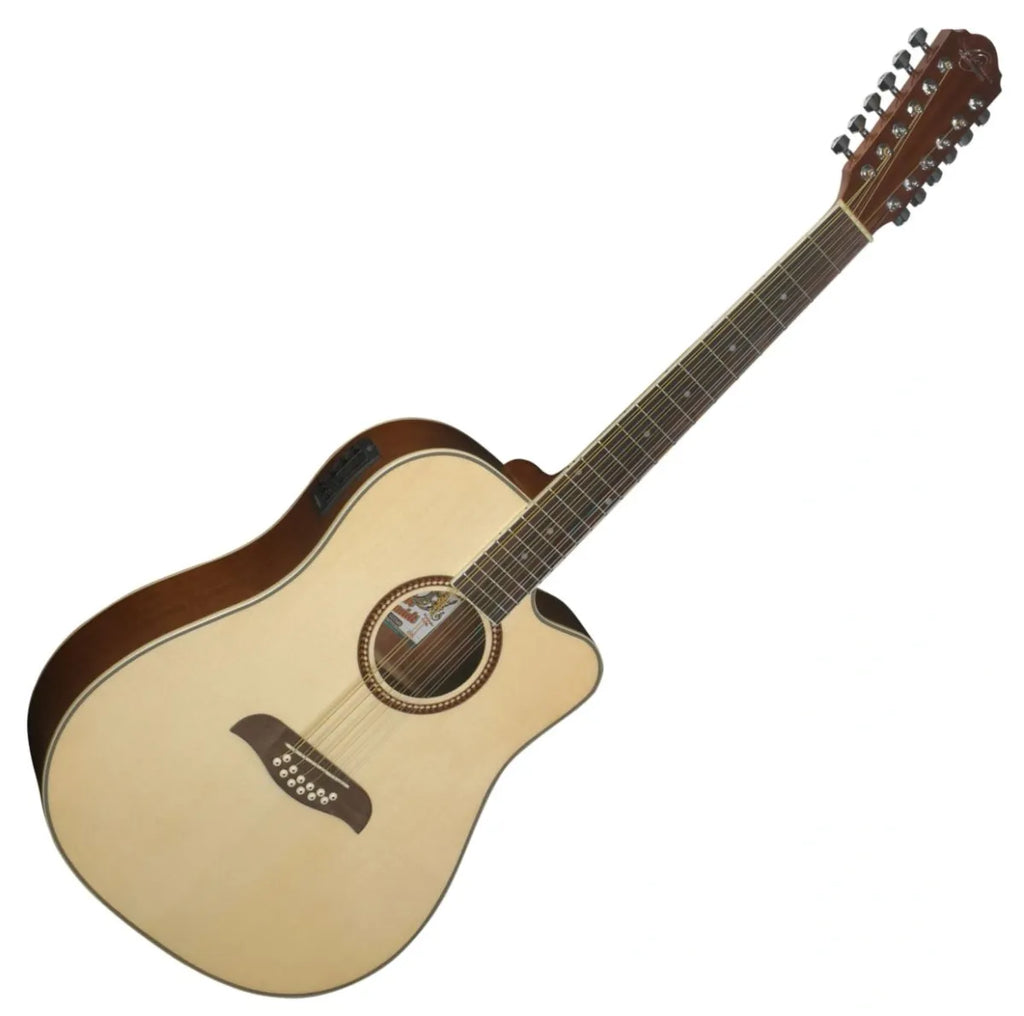 Guitarra Electroacústica Oscar Schmidt OD312CE de 12 Cuerdas Dreadnought con Cutaway y Afinador Integrado