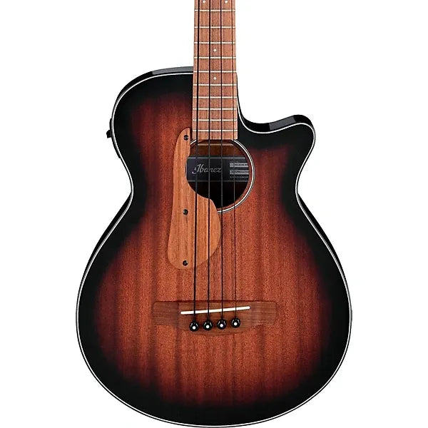 Bajo Electroacústico Ibanez AEGB24EMHS Mahogany Sunburst High Gloss de 4 Cuerdas con Afinador Integrado