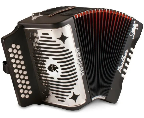 Acordeón Hohner Panther 3100FB Tono Fa Negro + Mini Armónica Hohner de Regalo