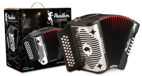 Acordeón Hohner Panther 3100FB Tono Fa Negro + Mini Armónica Hohner de Regalo