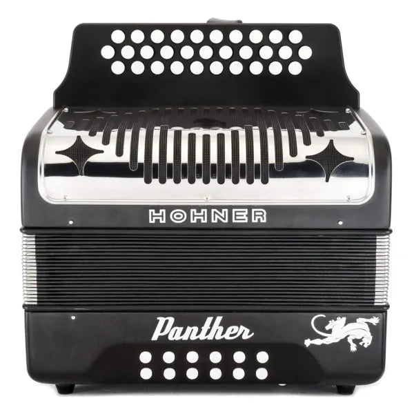 Acordeón Hohner Panther 3100FB Tono Fa Negro + Mini Armónica Hohner de Regalo