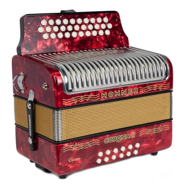 Acordeón Hohner Corona II Tono FA (F/Bb/Eb) Profesional de 3 Hileras y 31 Botones