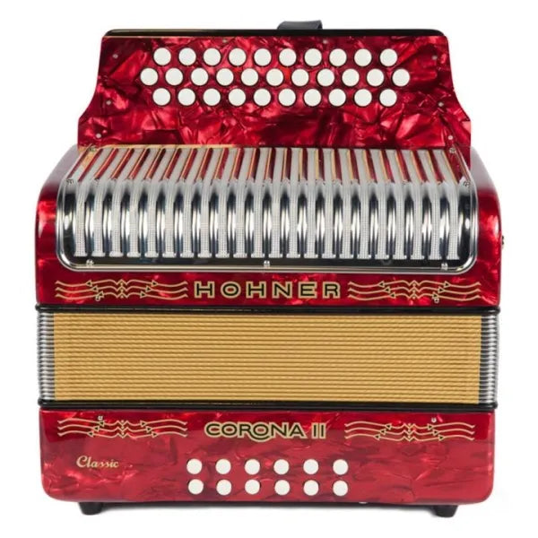 Acordeón Hohner Corona II Tono FA (F/Bb/Eb) Profesional de 3 Hileras y 31 Botones
