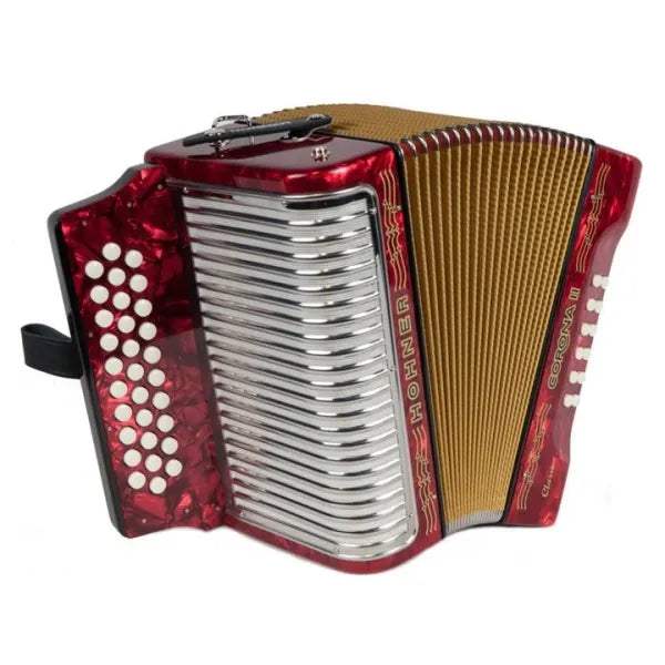 Acordeón Hohner Corona II Tono FA (F/Bb/Eb) Profesional de 3 Hileras y 31 Botones