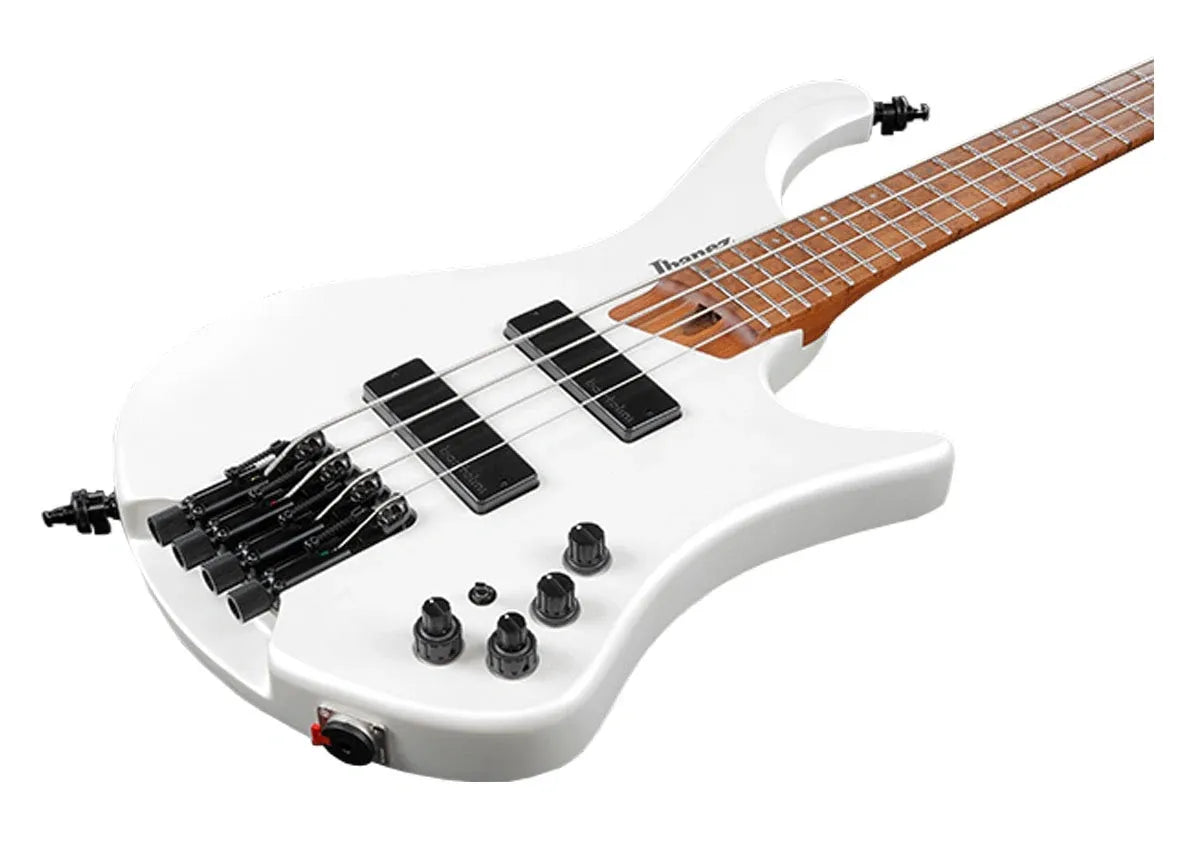 Bajo Eléctrico Sin Cabeza Ibanez EHB1000PWM Pearl White Matte Bass Workshop de 4 Cuerdas con Pastillas Bartolini BH2 y EQ Vari-Mid