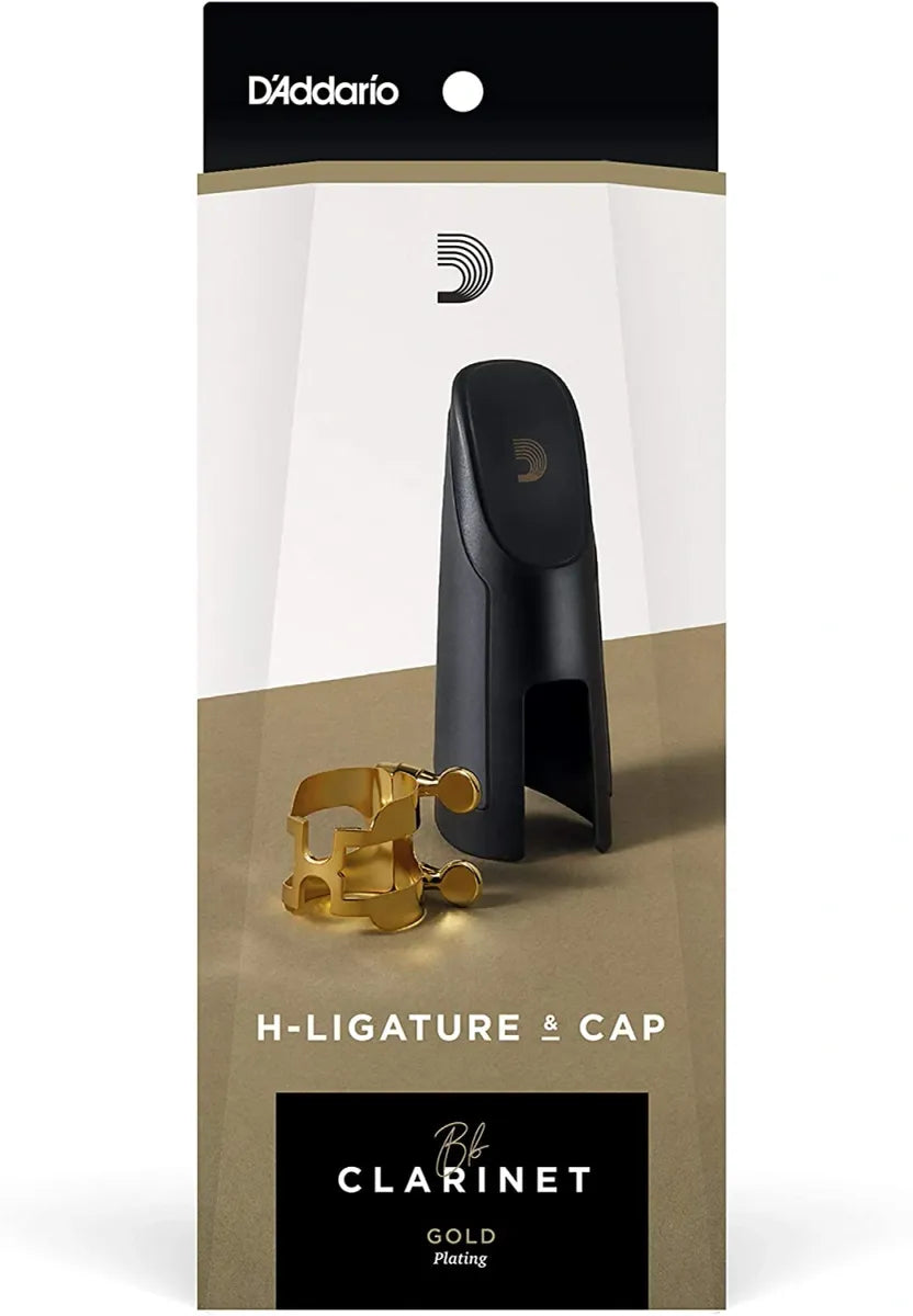 Ligadura para Clarinete D’Addario HCL1G Gold H-Ligature con Tapa Dorada para Boquilla de Clarinete Sib
