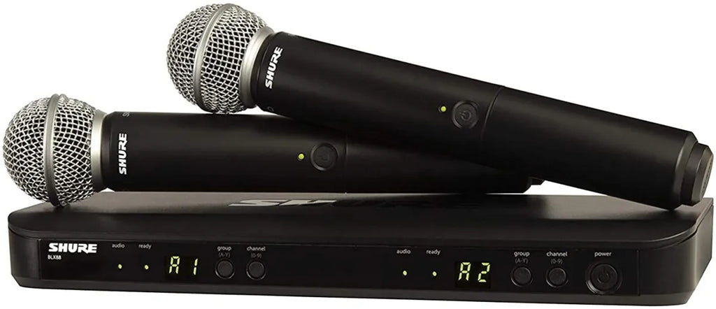 Sistema de Micrófonos Inalámbricos Shure BLX288/PG58 Dual – 2 Micrófonos Profesionales UHF para Voz en Vivo, Iglesias y Eventos
