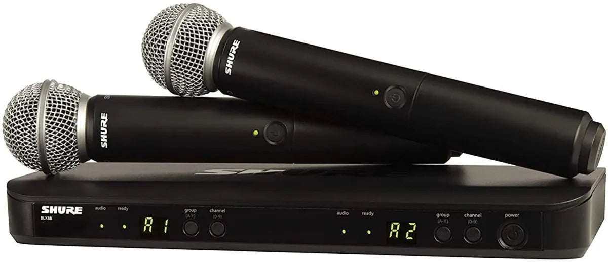 Sistema de Micrófonos Inalámbricos Shure BLX288/PG58 Dual – 2 Micrófonos Profesionales UHF para Voz en Vivo, Iglesias y Eventos