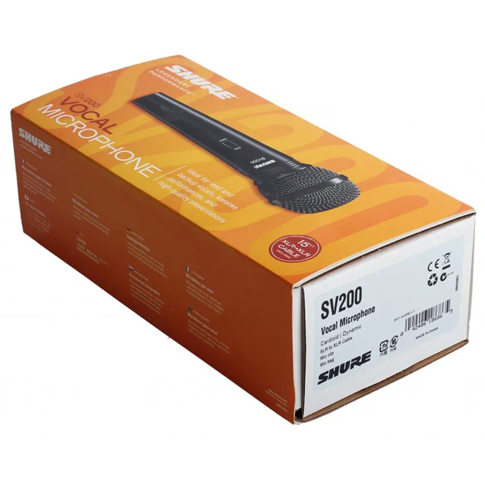 Micrófono Dinámico Shure SV200-W Cardioide XLR con Interruptor para Voz, Karaoke y Presentaciones