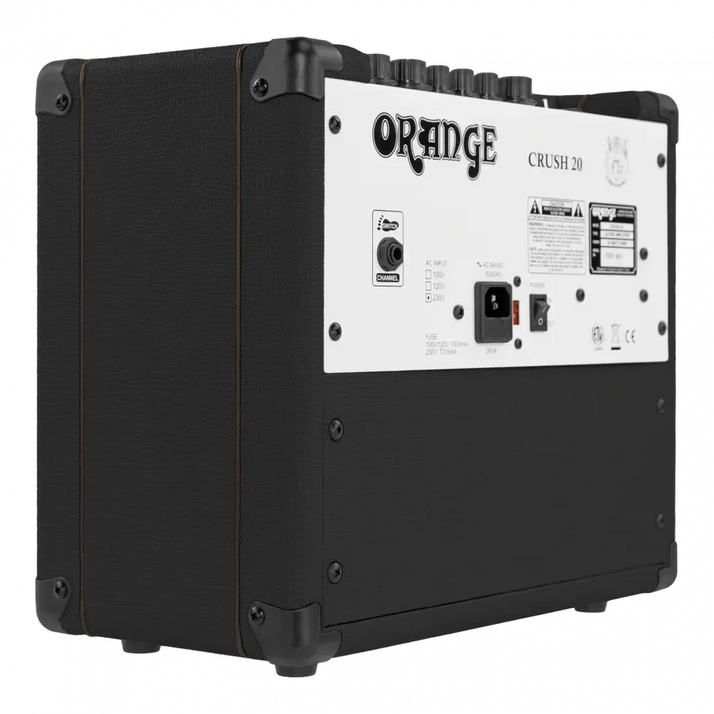 Amplificador para Guitarra Eléctrica Orange Crush 20 Black CRUSH20-BK 20W Combo con Overdrive, Ecualizador y Salida para Audífonos