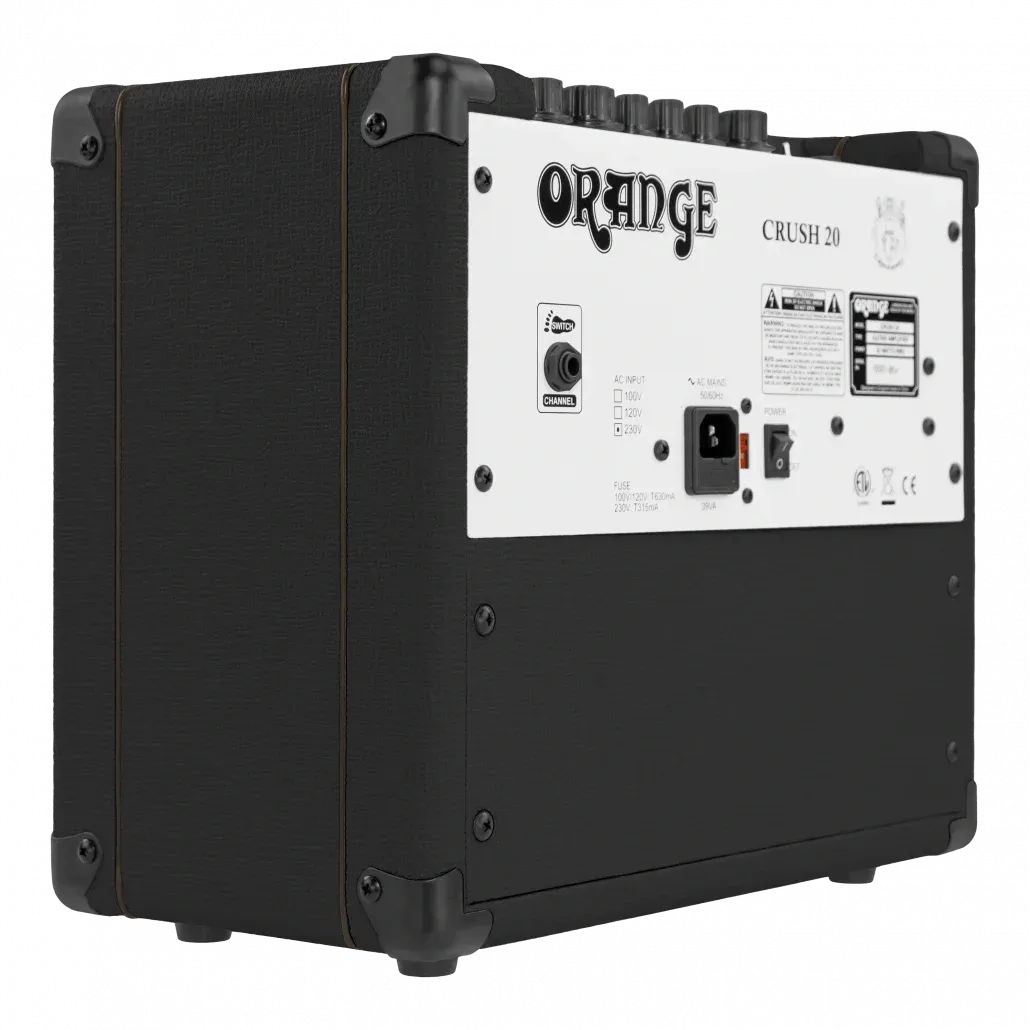 Amplificador para Guitarra Eléctrica Orange Crush 20 Black CRUSH20-BK 20W Combo con Overdrive, Ecualizador y Salida para Audífonos
