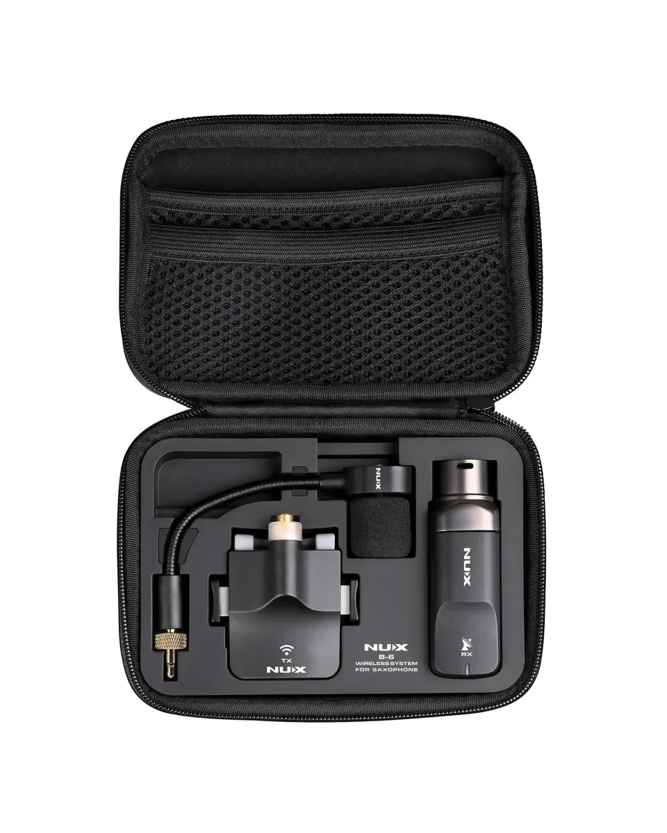Sistema Inalámbrico para Saxofón NUX B-6 | Micrófono Digital 2.4 GHz con Estuche de Carga y Audio Hi-Res