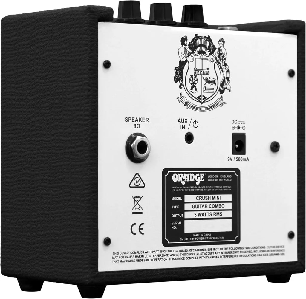Mini Amplificador para Guitarra Eléctrica Orange Crush Mini 3W Portátil con Afinador Integrado, Overdrive, CabSim y Salida para Audífonos