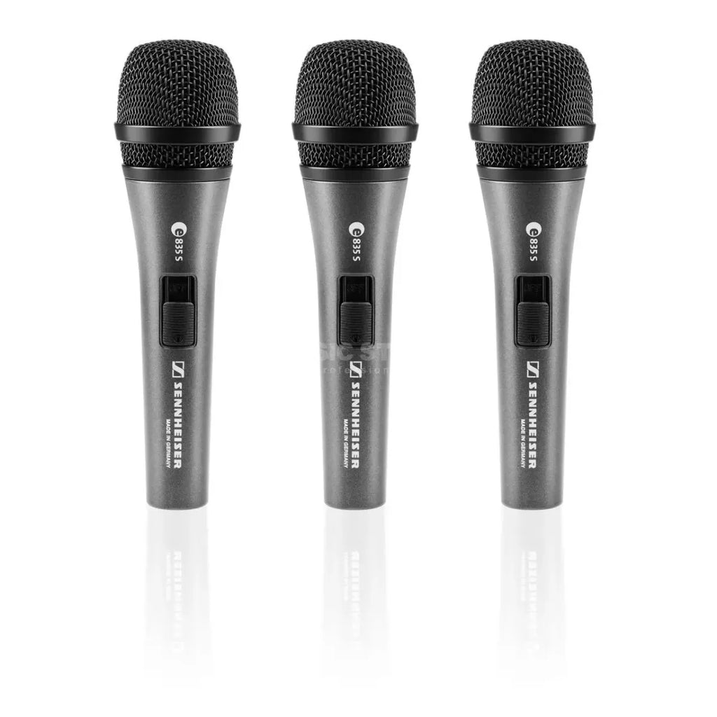 Micrófono Dinámico Sennheiser e835S 3 Pack – Kit Profesional de 3 Micrófonos con Switch ON/OFF para Voz en Vivo
