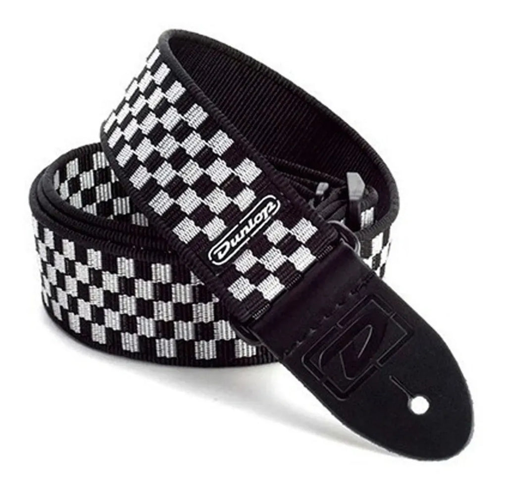 Tahalí Dunlop D38-31BK Correa para Guitarra y Bajo Ajustable Diseño Blanco y Negro