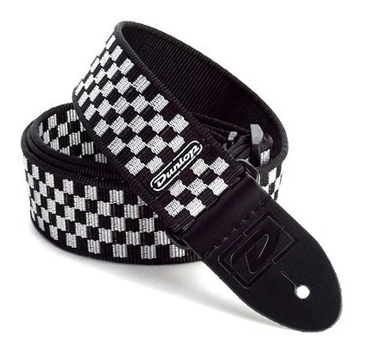 Tahalí Dunlop D38-31BK Correa para Guitarra y Bajo Ajustable Diseño Blanco y Negro