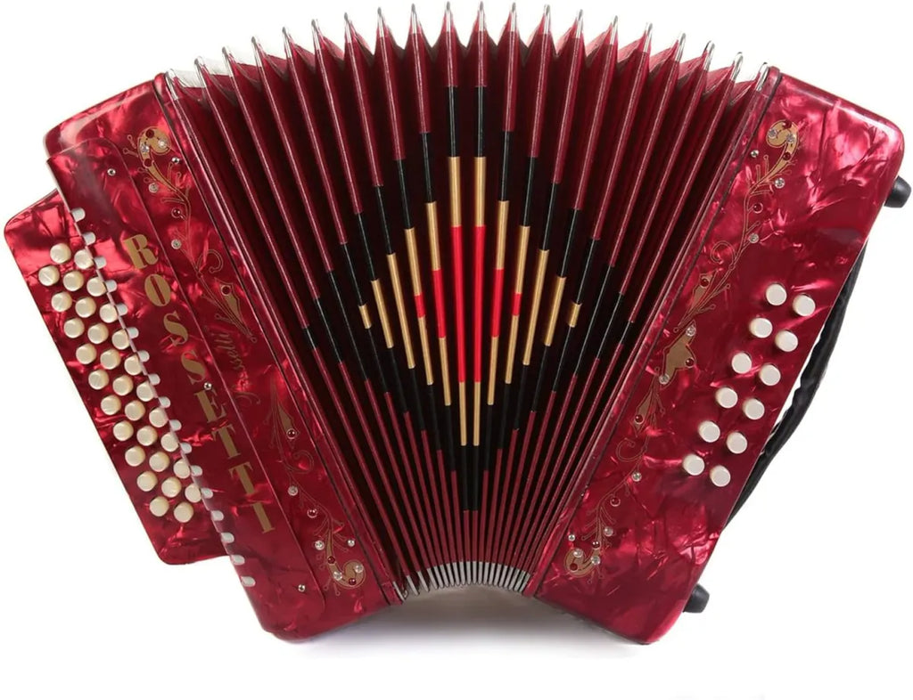 Acordeón Rossetti Tono Fa 31 Botones 12 Bajos Modelo ROS3112FBERD Rojo Profesional Diatónico Norteño