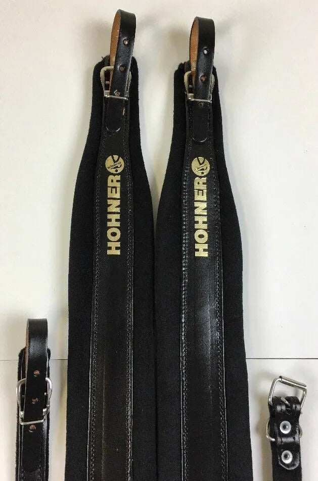 Tahalí para Acordeón Hohner ACC4 de Piel Negra | Correas Ajustables Acolchadas para Acordeón Diatónico y Piano