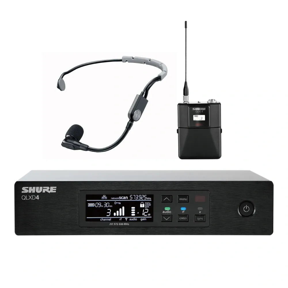 Sistema Inalámbrico de Diadema Shure QLXD14/SM35 | Micrófono Headset Profesional Digital con Receptor QLX-D