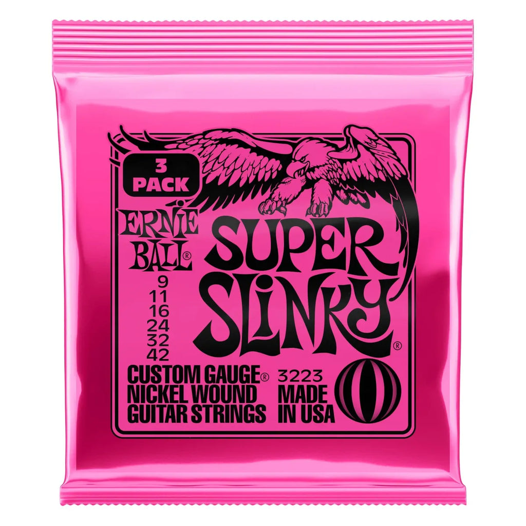 Tri-Pack Encordadura Ernie Ball 3223 Super Slinky 9-42 para Guitarra Eléctrica | Paquete de 3 Juegos de Cuerdas Profesionales