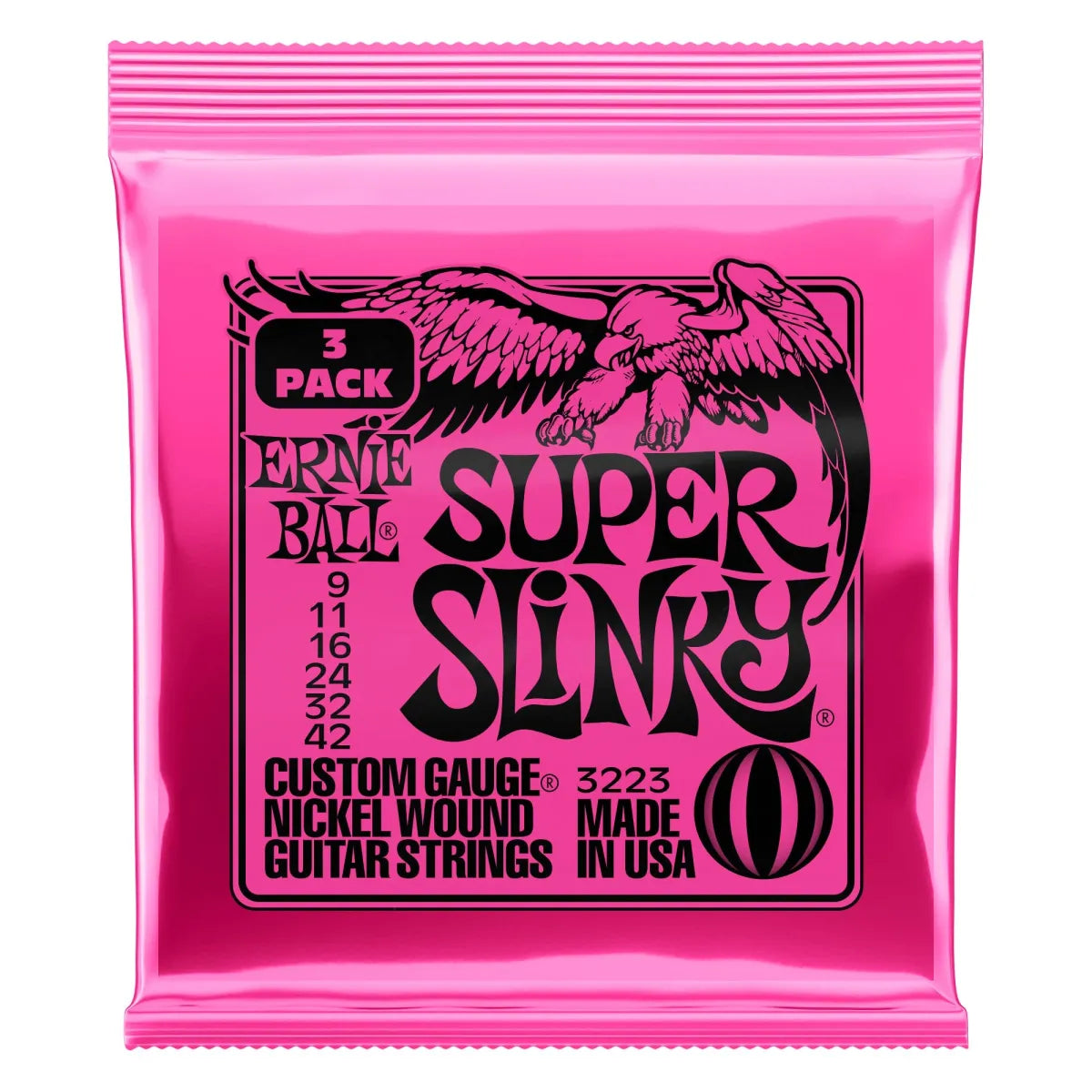 Tri-Pack Encordadura Ernie Ball 3223 Super Slinky 9-42 para Guitarra Eléctrica | Paquete de 3 Juegos de Cuerdas Profesionales