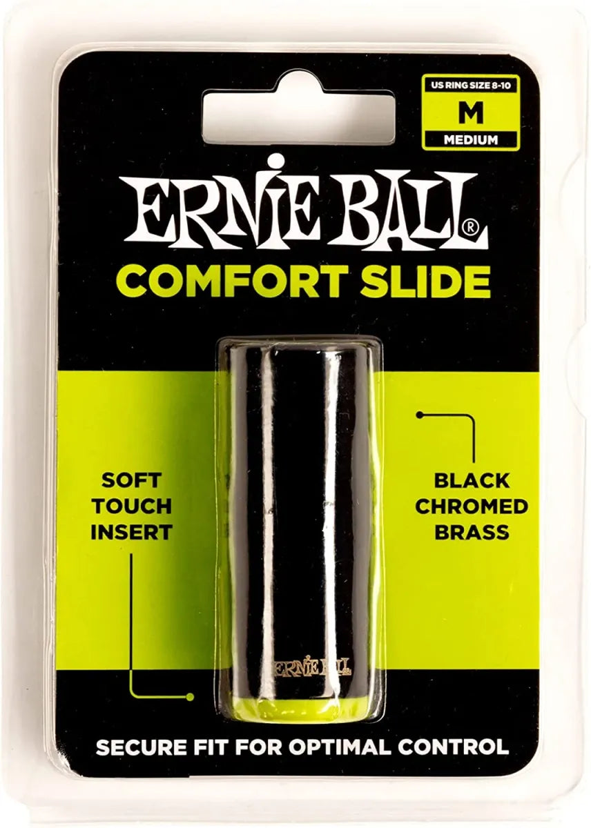 Slide Comfort Mediano Ernie Ball P04288 para Guitarra Latón Cromado Negro con Interior Acolchado