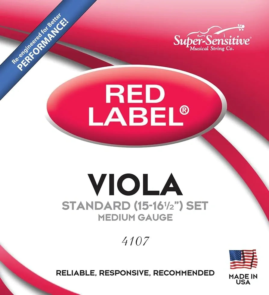 Cuerdas para Viola Super Sensitive Red Label 4107 Juego Completo Núcleo de Acero Tensión Media 15" a 16.5"