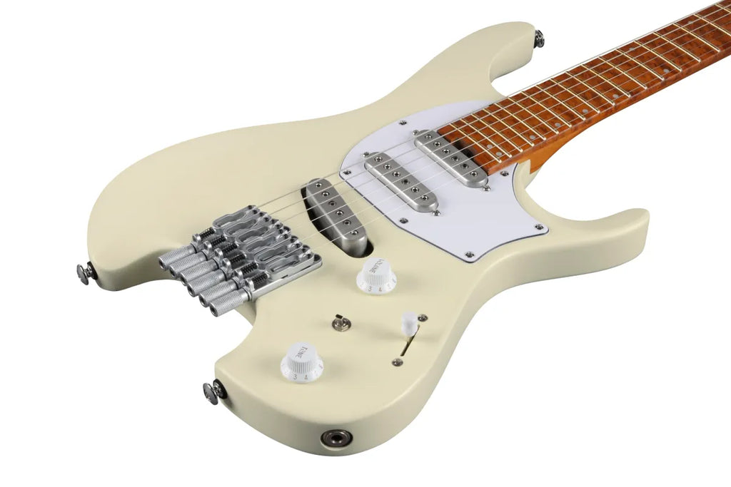 Guitarra Eléctrica Sin Cabeza Ibanez ICHI10VWM Ichika Nito Signature Vintage White Matte con Pastillas R-1 y Sistema dyna-MIX8