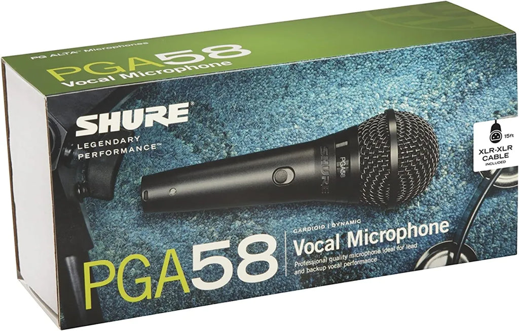 Micrófono Dinámico Shure PGA58-LC Cardioide XLR con Interruptor para Voz, Karaoke y Presentaciones en Vivo