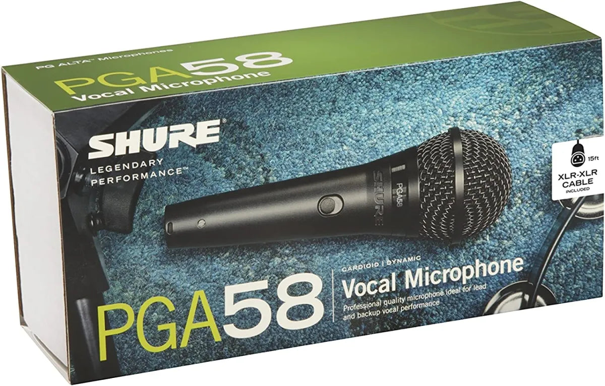 Micrófono Dinámico Shure PGA58-LC Cardioide XLR con Interruptor para Voz, Karaoke y Presentaciones en Vivo
